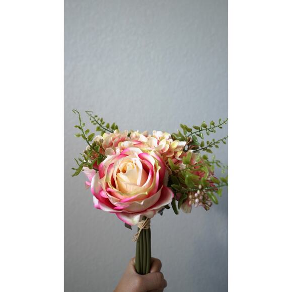 Mauve Cream-colored Artifical Rose Hydrangea Berry Bouquet 10" - Picture 3 of 5